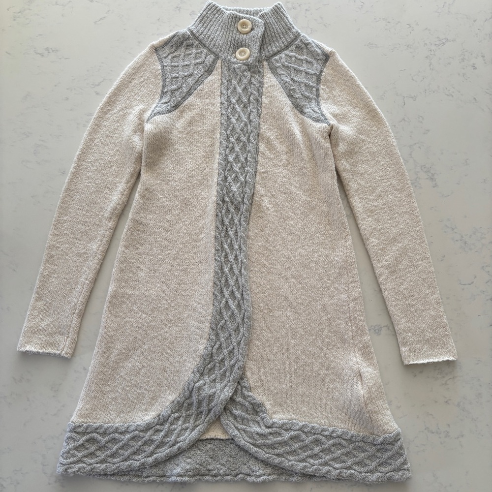 Prana Angelica Cream/Gray Knit Duster Cardigan Sz S